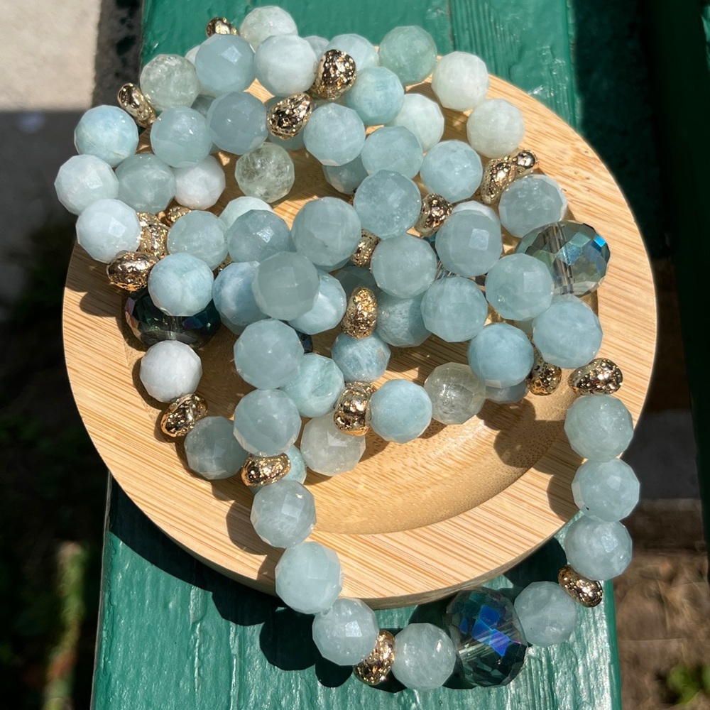 Facet Aquamarine Gemstone Bracelet ✨ - Picture 4 of 8